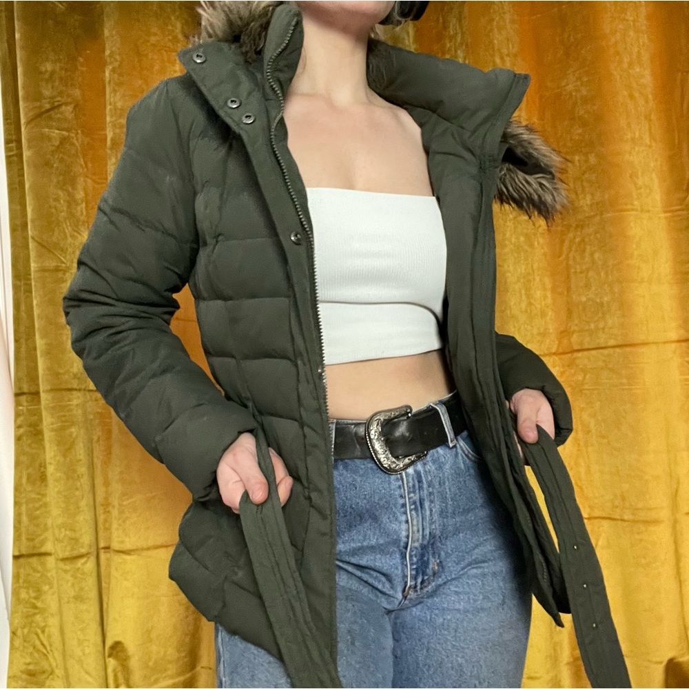 Abercrombie & Fitch puffer jacket with fur lined hood and belt